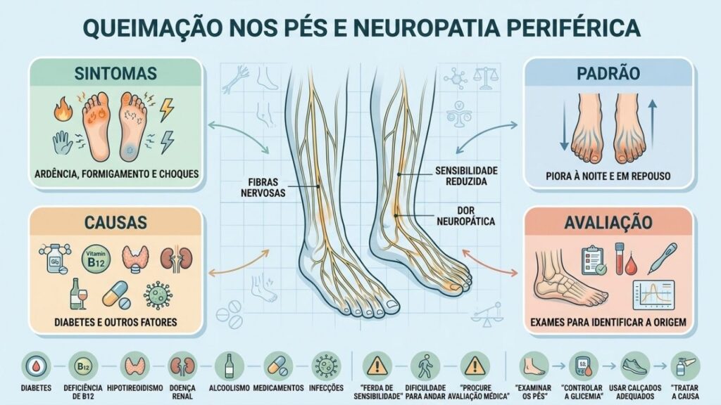 Sintomas, padrão, causas e exames orientam a investigação da neuropatia periférica.