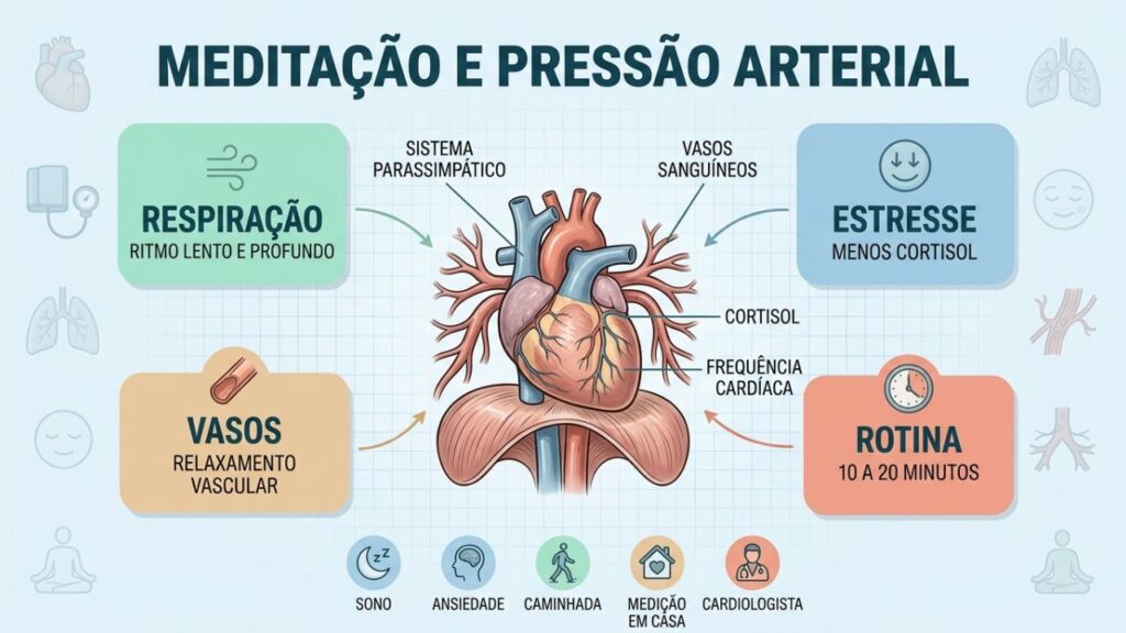 Respiração, estresse, vasos e rotina explicam o efeito na pressão.