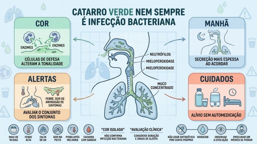 Cor, acúmulo noturno, alertas e cuidados orientam a avaliação do catarro.