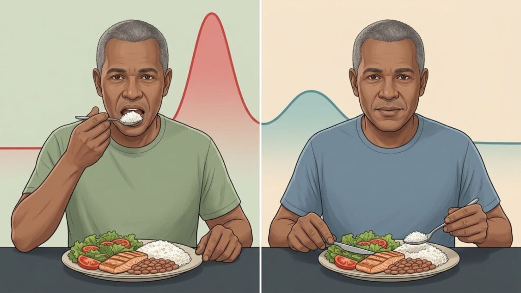 A mesma refeição provoca respostas glicêmicas diferentes conforme a sequência do garfo.