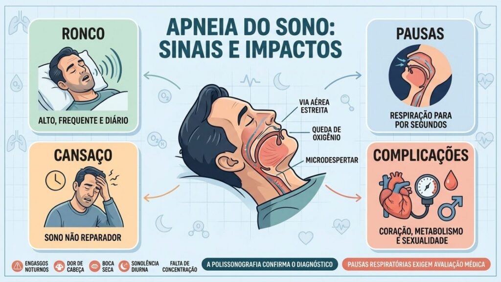 Ronco, pausas, cansaço e complicações revelam os principais efeitos da apneia.