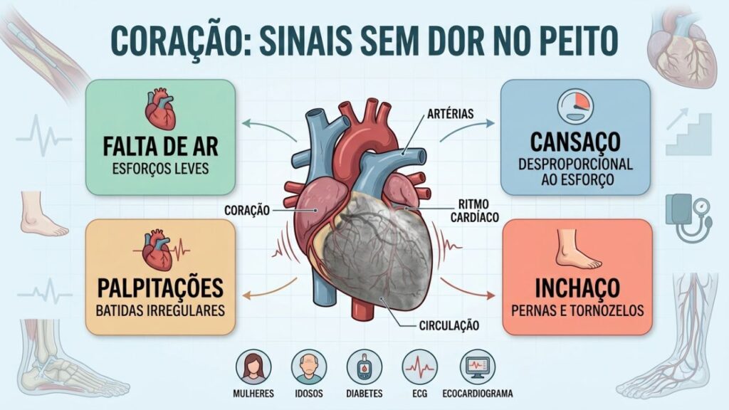 Sintomas leves, grupos de risco e exames orientam a investigação cardíaca.