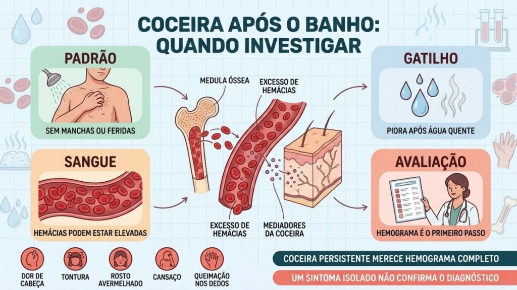 Padrão, gatilho, alterações sanguíneas e hemograma orientam a investigação clínica.