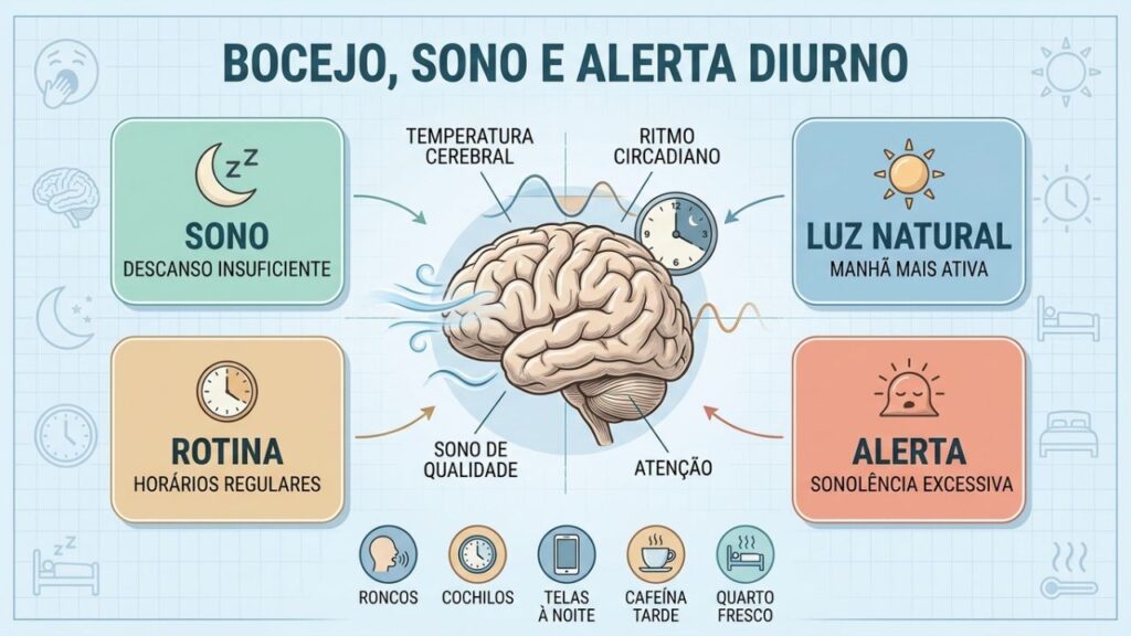 Sono, ritmo circadiano e hábitos diários explicam os bocejos frequentes.