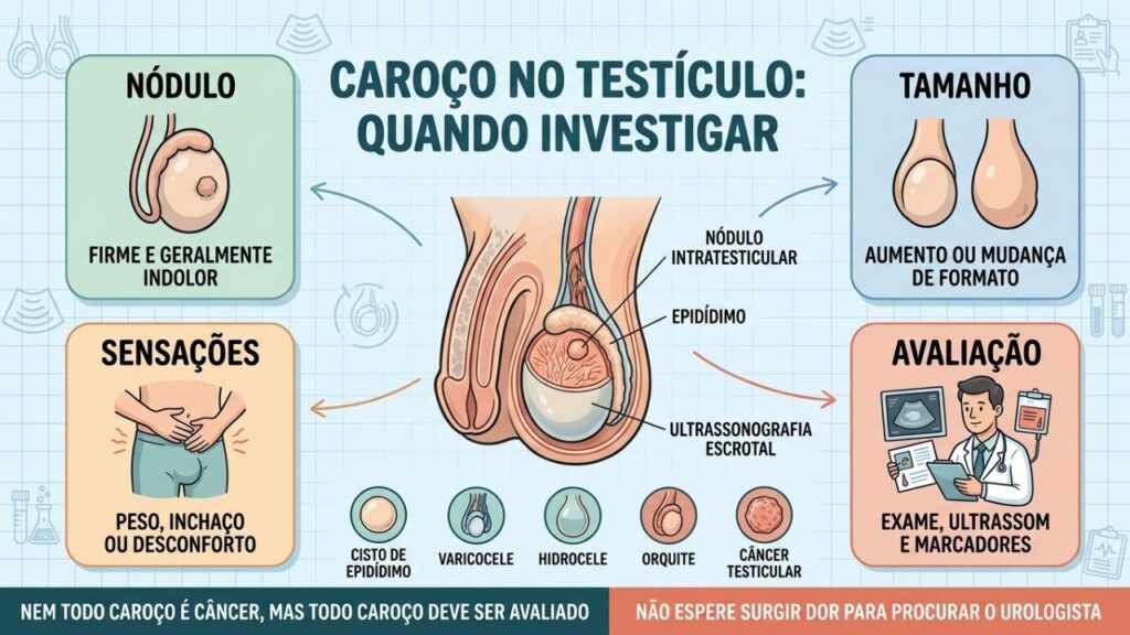 Caroço indolor ou aumento de um testículo merece avaliação rápida mesmo quando não existe desconforto