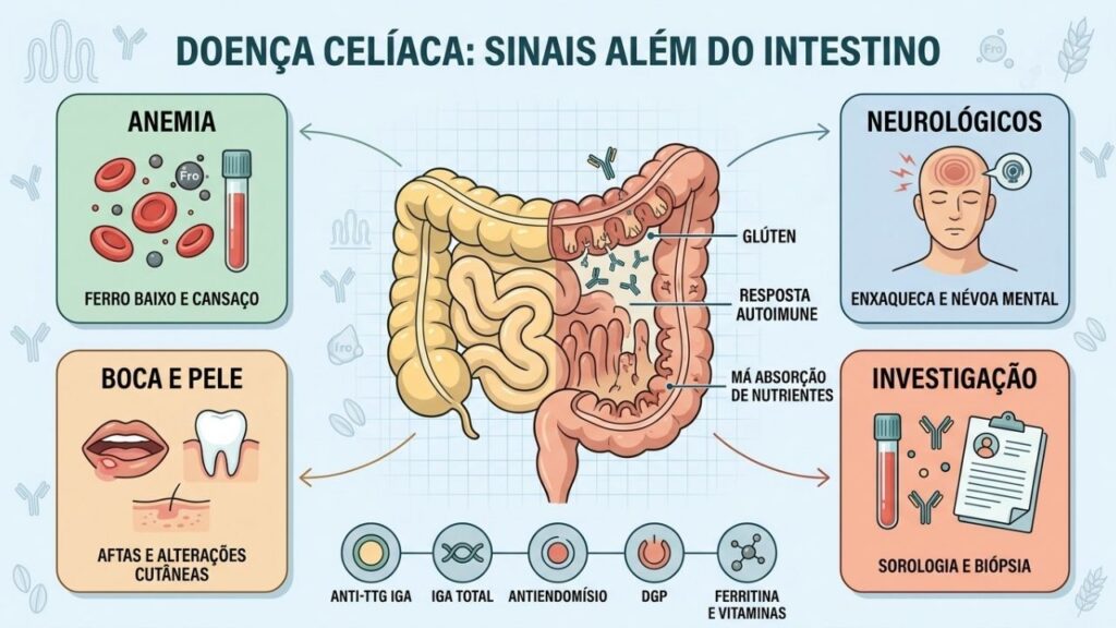 Anemia, sintomas neurológicos, alterações bucais e exames orientam o diagnóstico precoce.