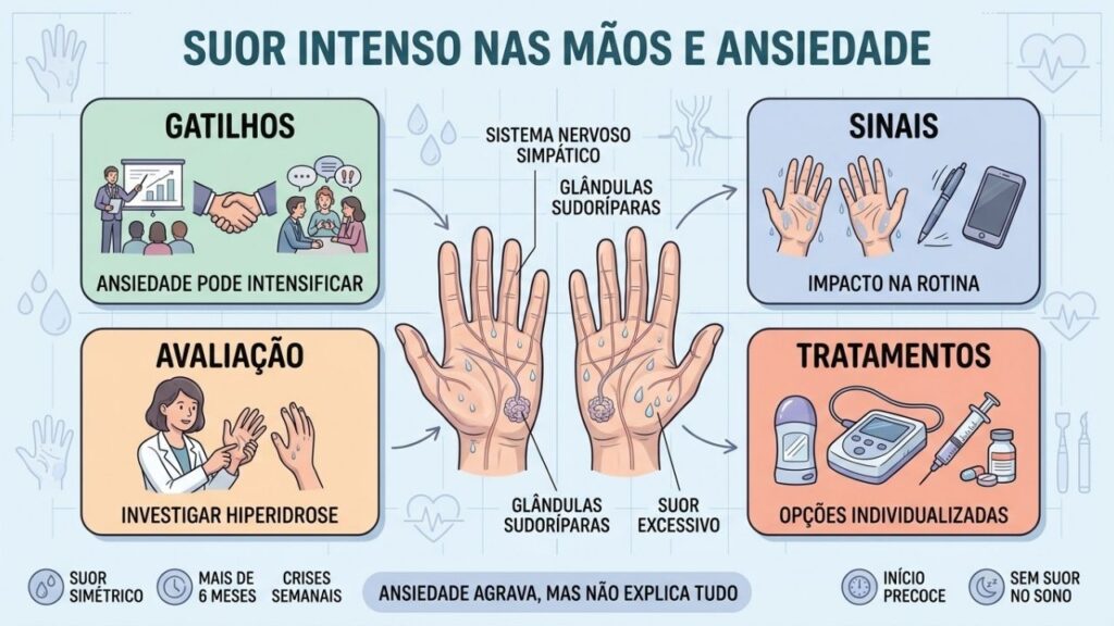 Gatilhos, sinais, avaliação e tratamento ajudam a controlar a hiperidrose palmar.