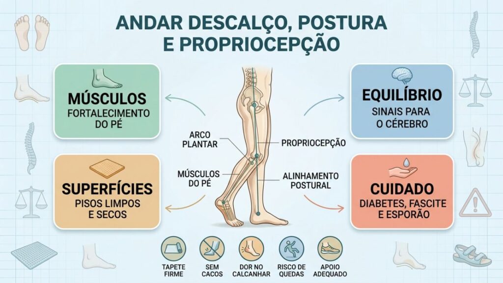 Propriocepção dos pés ajuda o corpo a ajustar a postura.