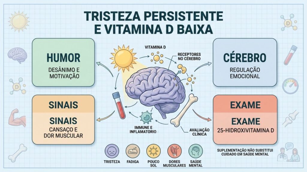Humor, cérebro, sinais físicos e exame orientam a investigação.