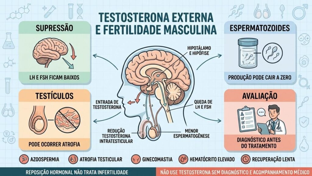 Supressão hormonal, azoospermia e atrofia testicular explicam o risco à fertilidade.