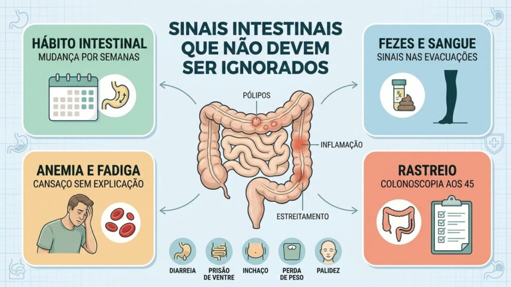 Quatro alertas ajudam a reconhecer sinais intestinais silenciosos e buscar avaliação.
