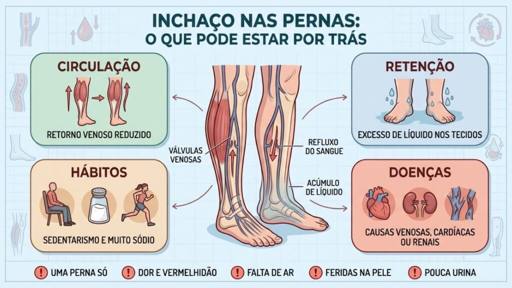 Circulação, retenção, hábitos e doenças explicam diferentes causas do inchaço nas pernas.