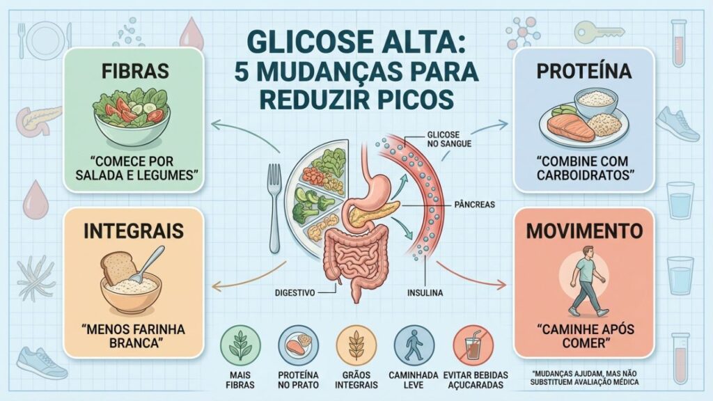 Cinco mudanças práticas ajudam a controlar glicose após as refeições.