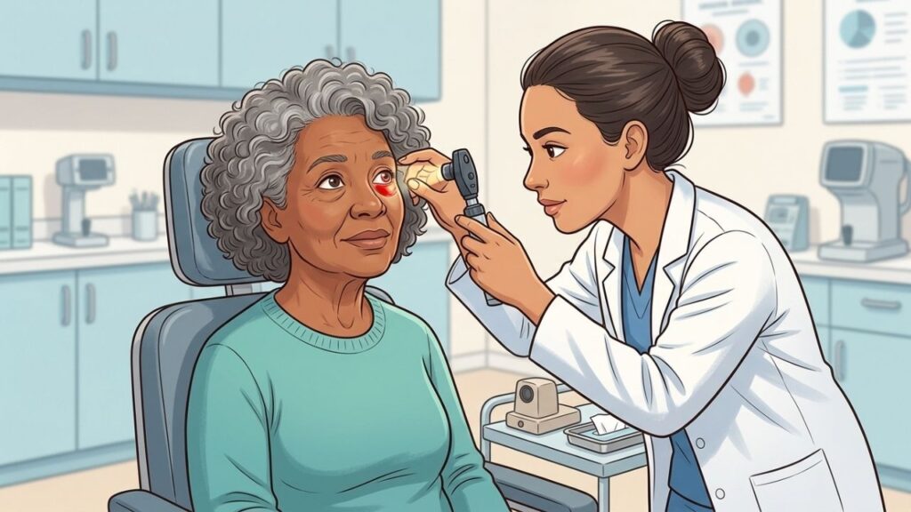 A ausência de dor e alteração visual sugere sangramento superficial ocular.