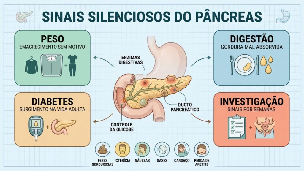 Quatro sinais ajudam a identificar alterações silenciosas no pâncreas.