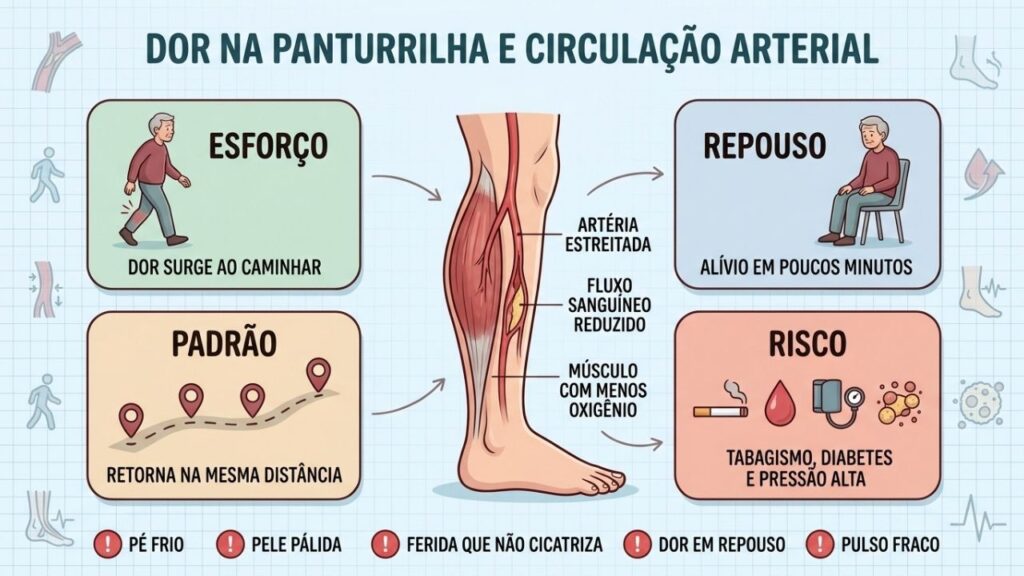 Esforço, repouso, repetição e fatores de risco ajudam a reconhecer claudicação arterial.