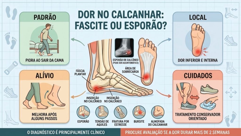 Padrão da dor, localização e alongamentos ajudam a reconhecer a fascite plantar.