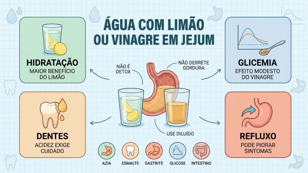 Principais diferenças entre hidratação, glicemia, acidez dental e refluxo.