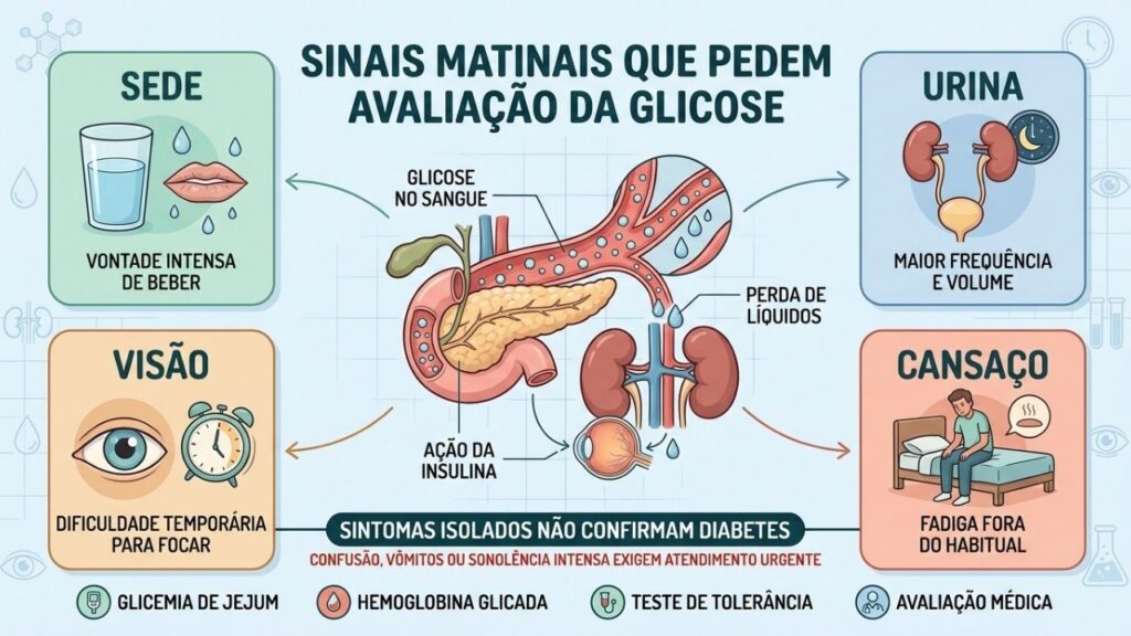 Sede, urina frequente, visão turva e cansaço devem ser investigados com exames.
