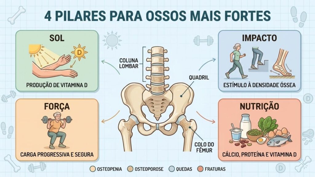 Sol, impacto, força e nutrição formam a base da saúde óssea.