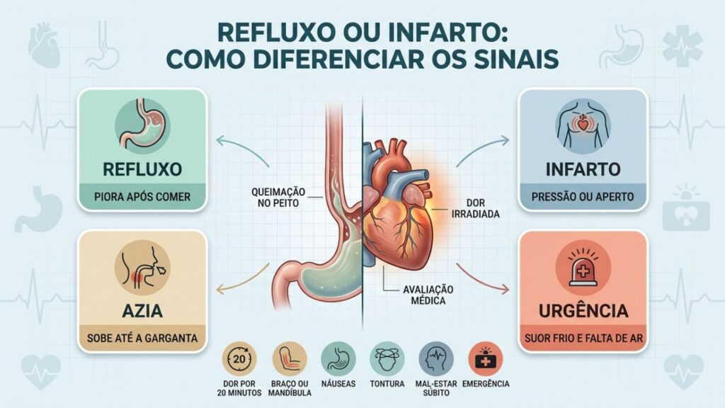 Sinais digestivos e cardíacos ajudam a orientar a busca por emergência.