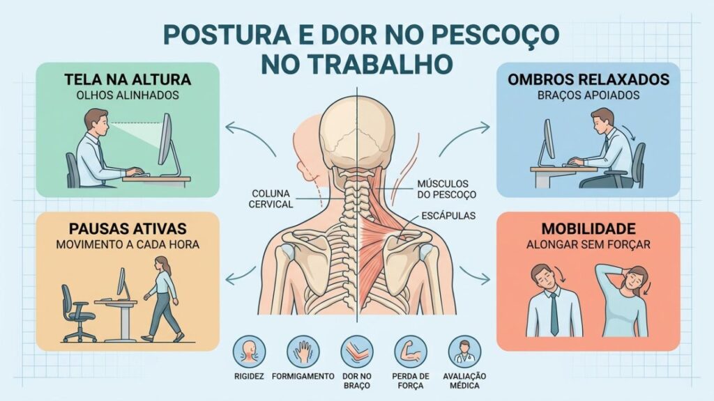 Quatro ajustes reduzem a sobrecarga cervical de quem trabalha sentado.