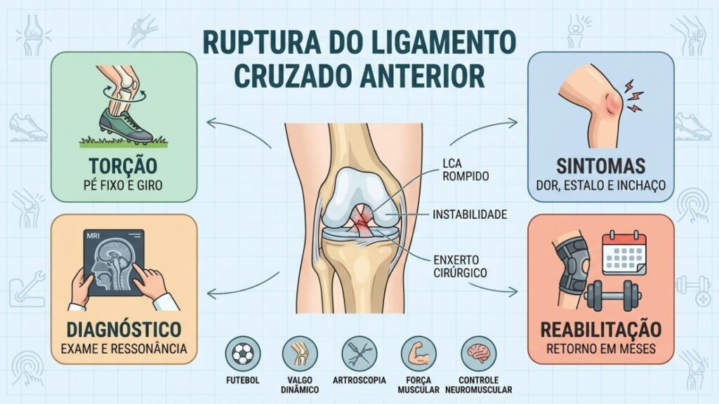 Entenda mecanismo, sintomas, diagnóstico e reabilitação da ruptura do LCA.