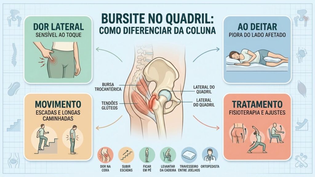 Quatro sinais ajudam a diferenciar bursite no quadril de dor lombar.
