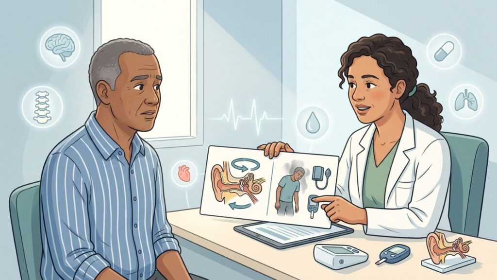 Avaliação médica diferencia vertigem, pré-síncope e sinais de maior gravidade.