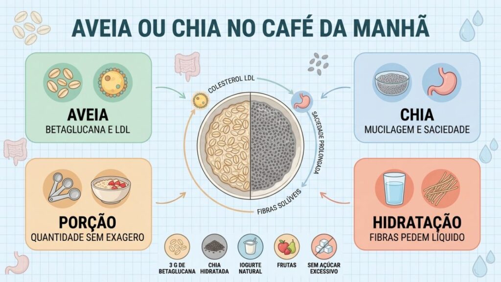 Betaglucana, mucilagem, porção e hidratação orientam a melhor escolha.