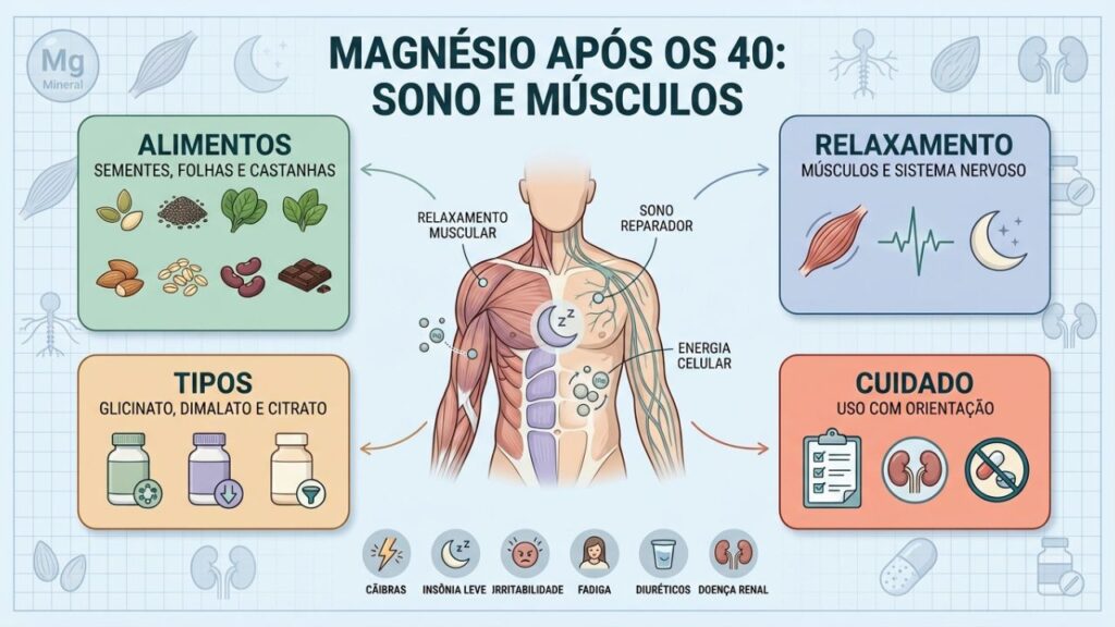 Quatro cuidados orientam o consumo seguro de magnésio depois dos 40.