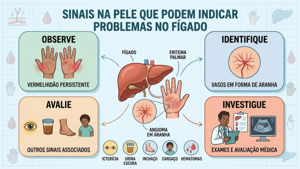 Quatro passos ajudam a reconhecer sinais cutâneos associados a alterações hepáticas.