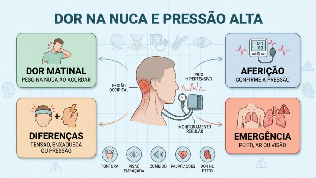 Nuca, visão, tontura e peito são sinais para medir pressão.