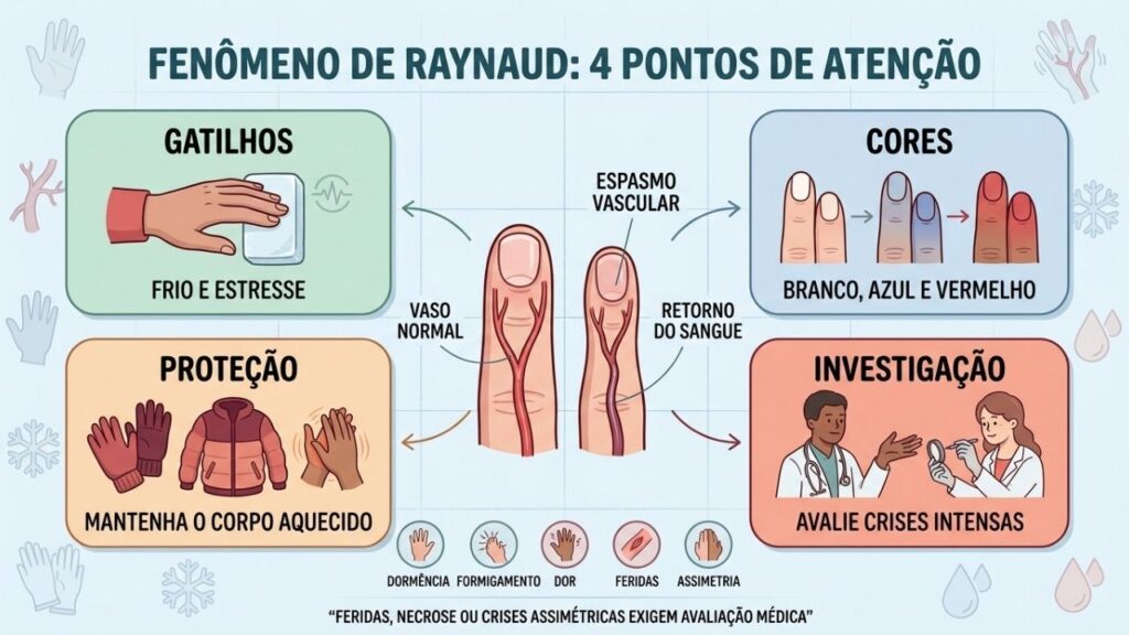 Gatilhos, mudanças de cor, proteção térmica e investigação orientam o cuidado.