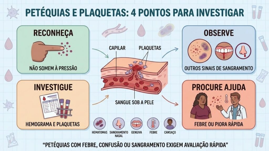 Reconhecimento, sinais associados, hemograma e urgência orientam a avaliação das petéquias.