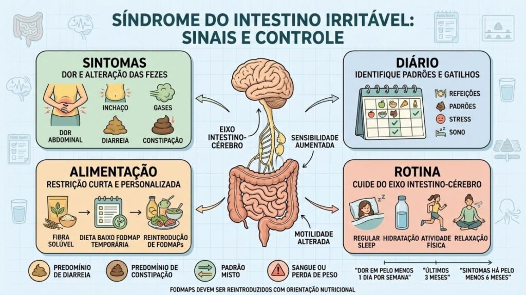 Sintomas, diário, alimentação e rotina orientam o controle do intestino irritável.