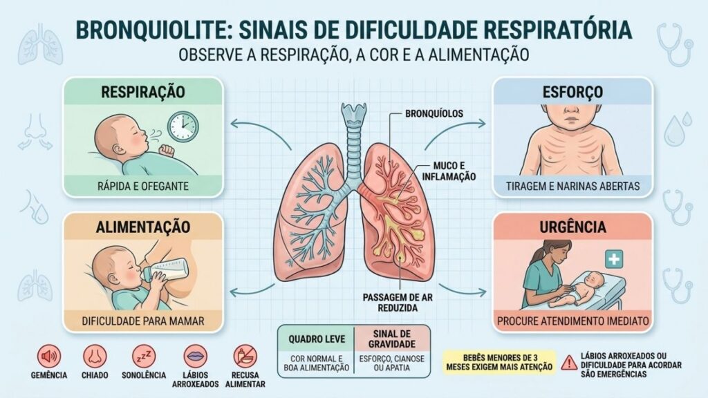 Respiração, esforço, alimentação e coloração revelam sinais de gravidade na bronquiolite.