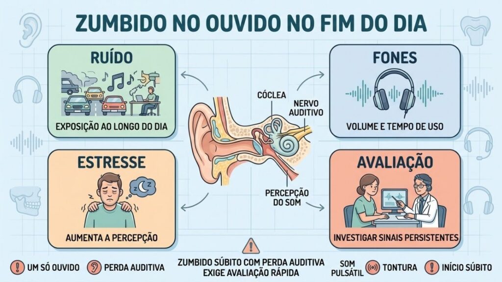 Ruído, fones, estresse e avaliação ajudam a compreender o zumbido recorrente.