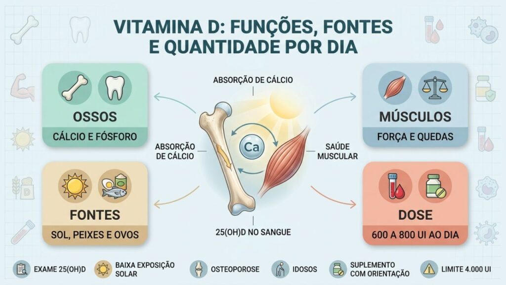 Funções, fontes, exame e dose diária orientam o uso da vitamina D.