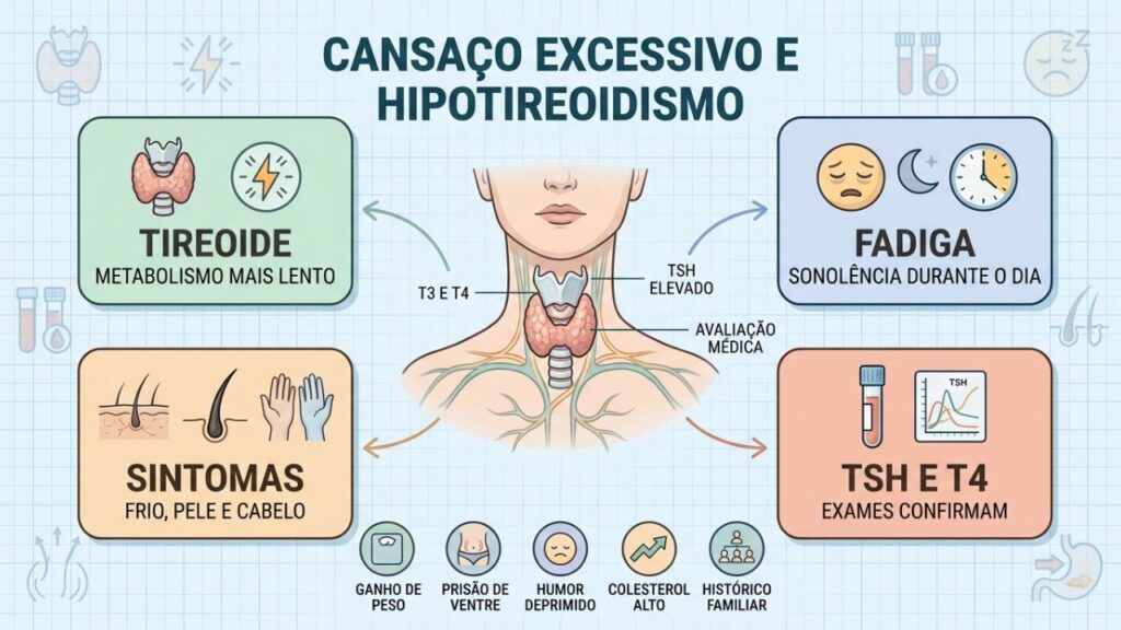 Tireoide, sintomas, TSH e T4 orientam o diagnóstico do hipotireoidismo.