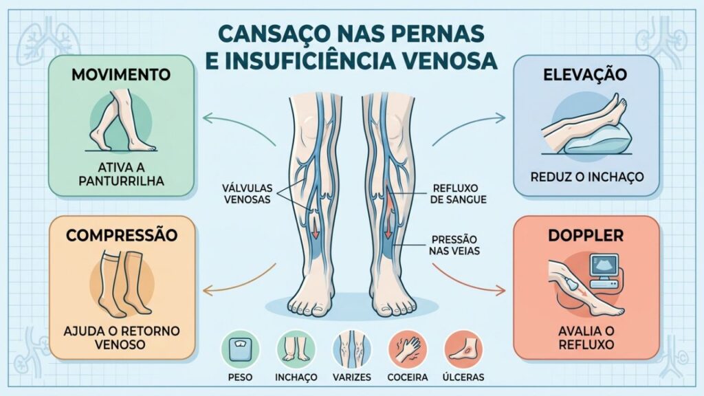Movimento, elevação, compressão e Doppler ajudam no cuidado venoso.