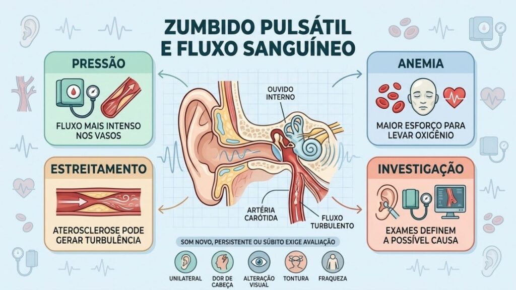 Pressão, anemia, estreitamentos e exames ajudam a explicar o zumbido pulsátil.