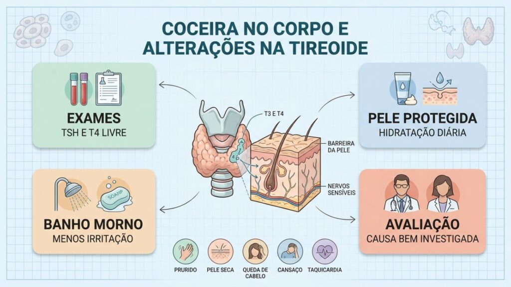 Exames, hidratação e cuidados suaves ajudam a investigar a coceira persistente.
