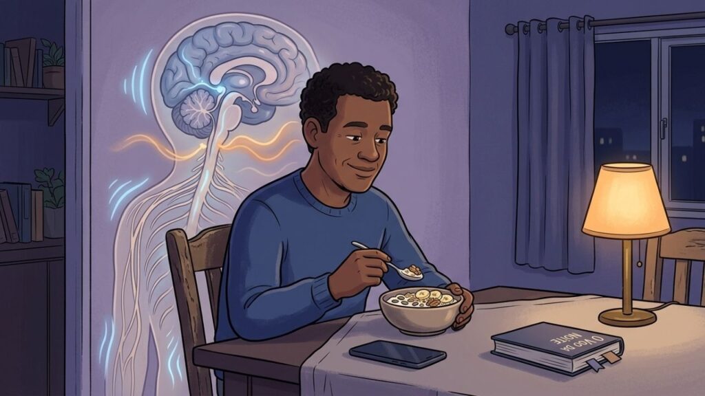 Um lanche noturno leve pode apoiar relaxamento e preparação para dormir.