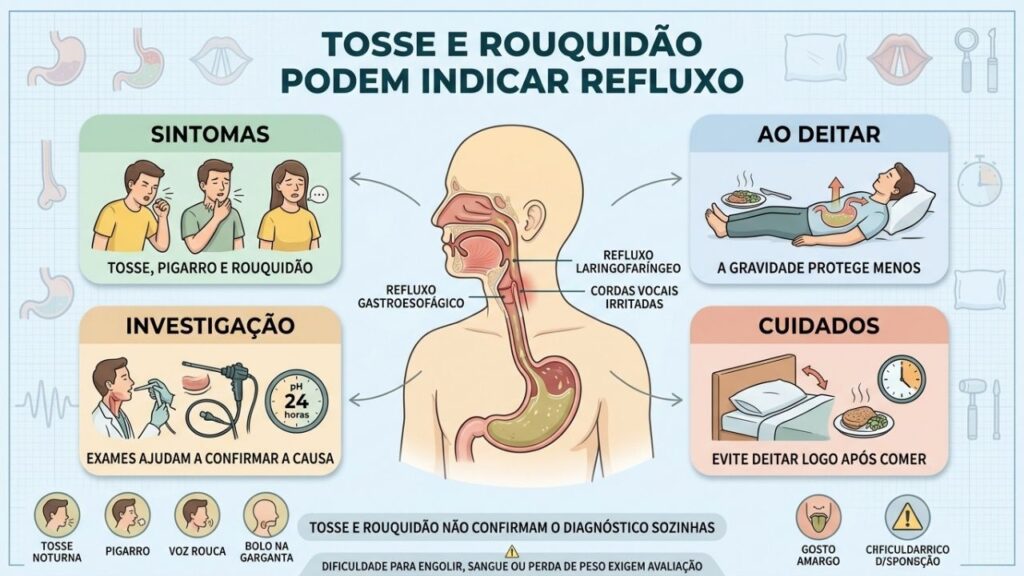 Sintomas, posição ao deitar, exames e cuidados ajudam a investigar o refluxo.