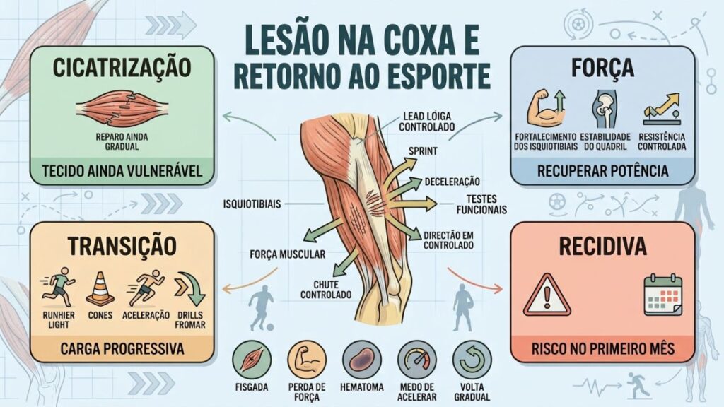 Cicatrização, força e testes funcionais reduzem o risco de recidiva.