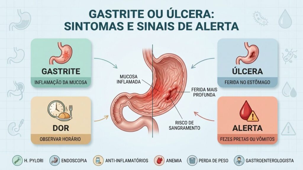 Sintomas, horário da dor e sinais de sangramento ajudam na diferenciação.