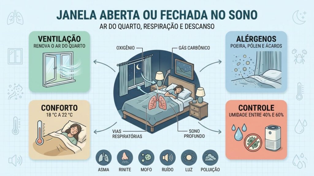 Ar renovado, umidade, temperatura e alérgenos influenciam o sono respiratório.