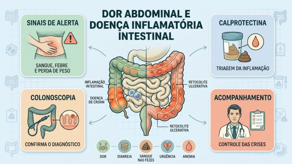 Sinais de alerta, calprotectina e colonoscopia orientam o diagnóstico da DII.