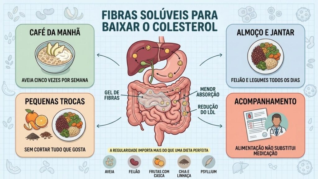 Aveia, feijão, frutas e sementes formam a base para reduzir o LDL.